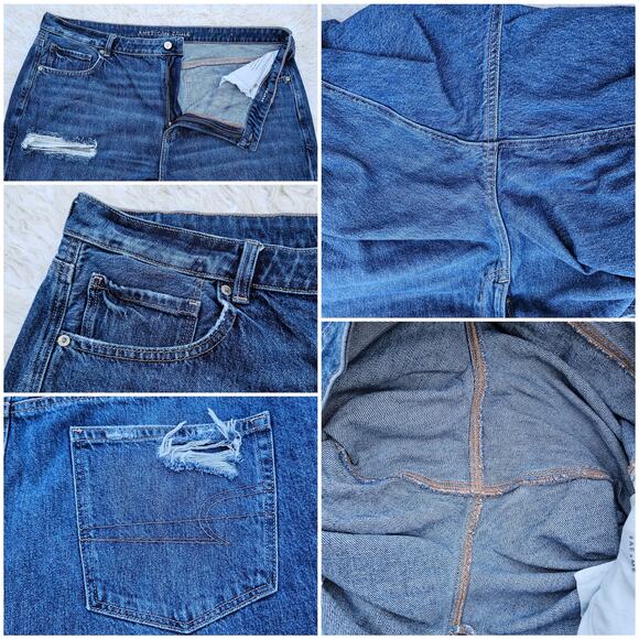 Distressed Mom Jeans AEO Plus Size 22 Dark Cotton Denim Ripped American Eagle - Picture 7 of 11